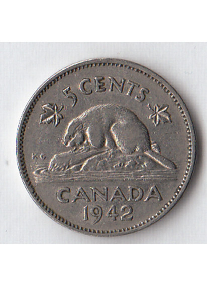 1942 - CANADA 5 Cents Nickel Castoro circolato